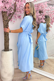 Draped bow dress - Sky blue