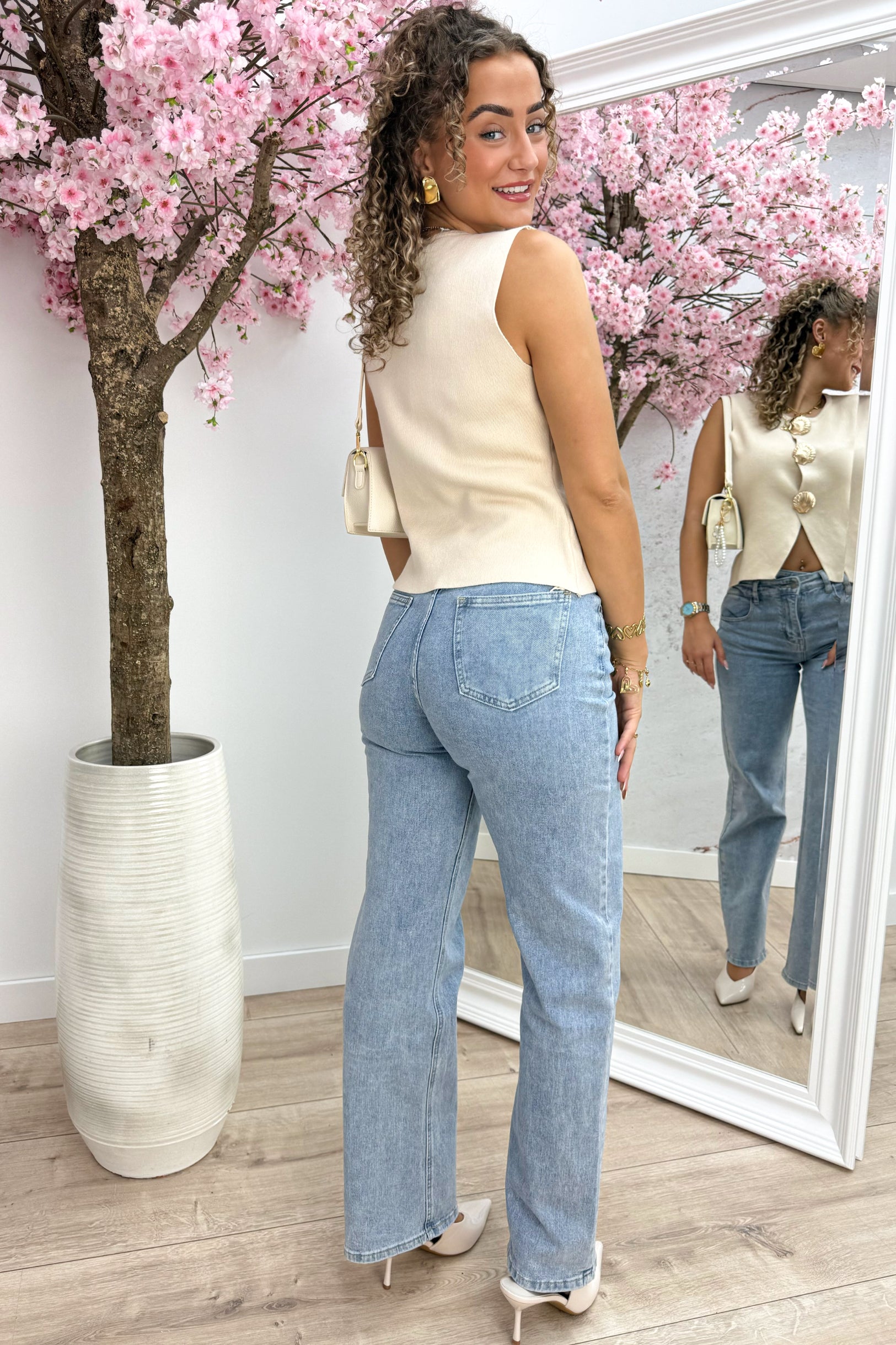 Seashell button topje - Beige