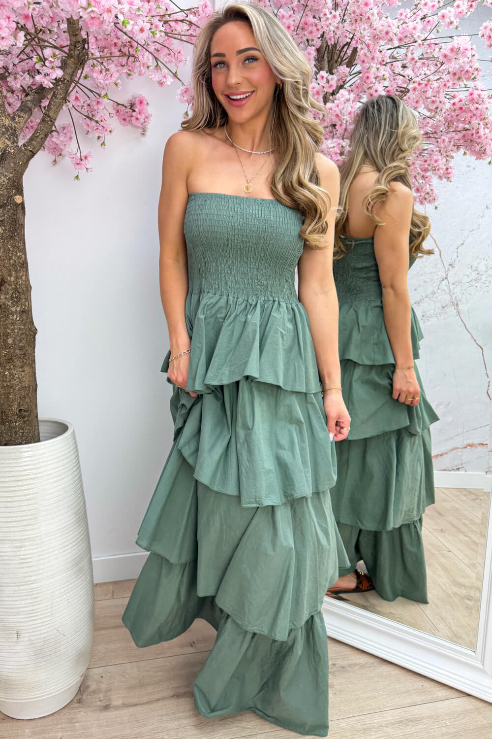 Marbella cotton ruffle dress - Army