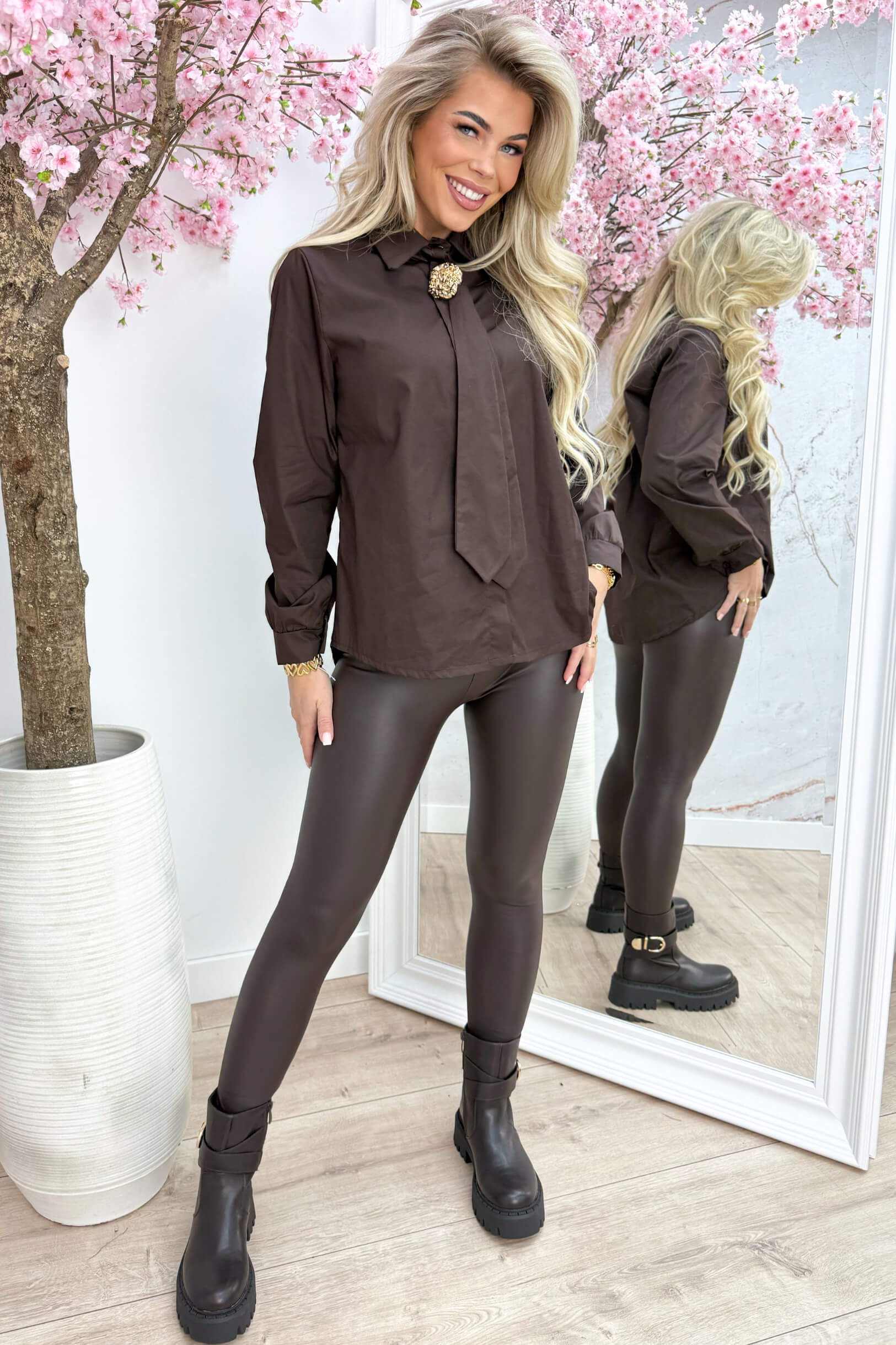 Golden broche blouse - Bruin