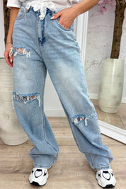 Lace wide leg jeans - Jeans blue