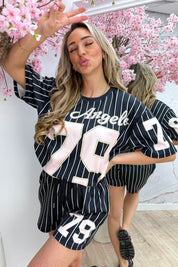 LA '79 stripe comfy co-ord - Zwart