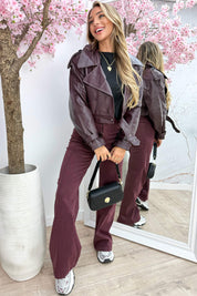 Leather look cropped jacket - Bordeaux