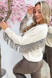 Leopard fringe trui - Beige