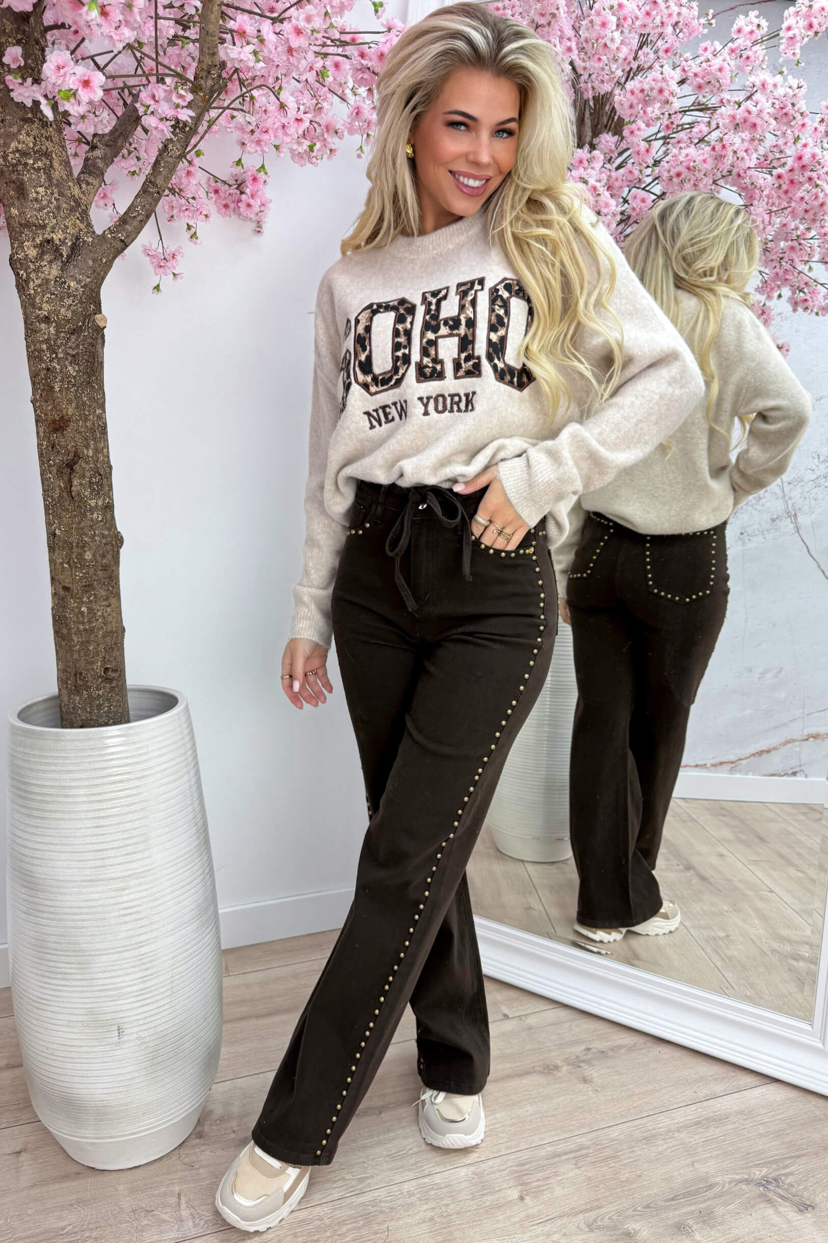 Soft knitted leopard soho trui - Beige