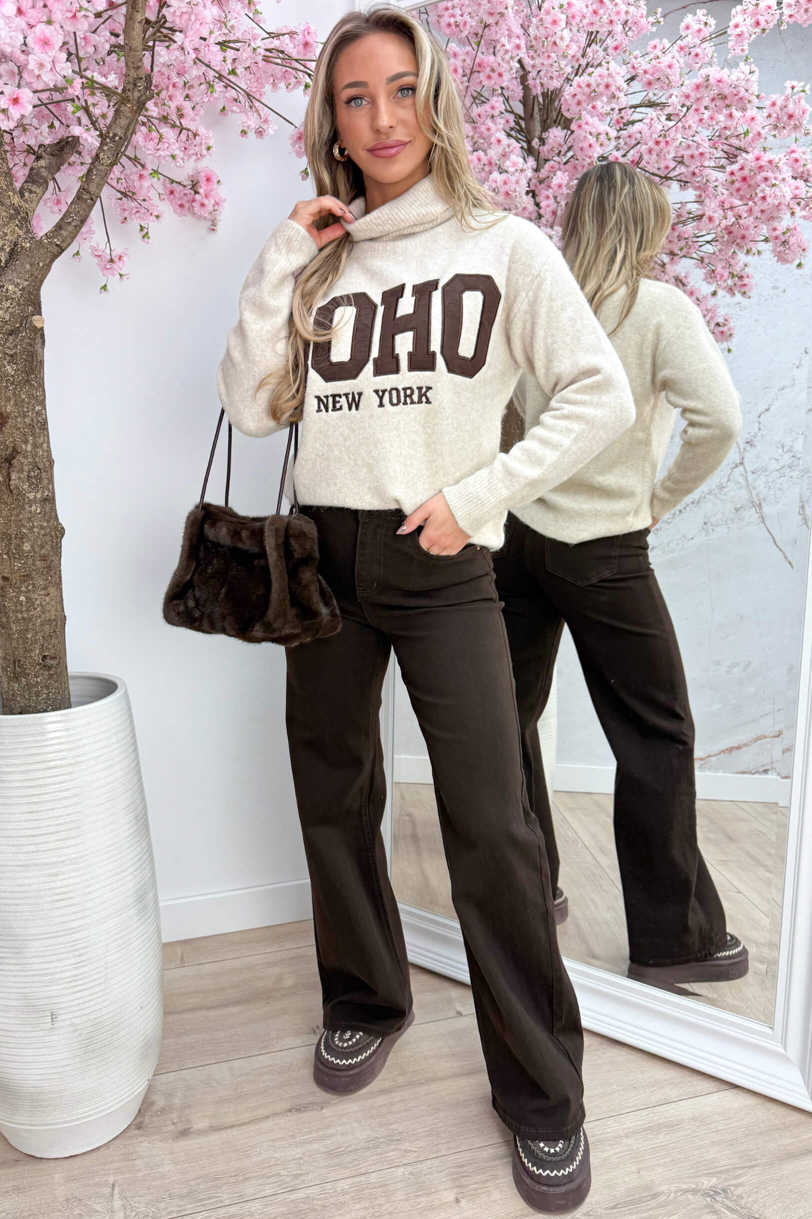 Soft knitted soho coll trui - Beige