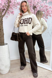 Soft knitted soho coll trui - Beige