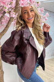 Cool girl oversized leather look bomber - Bordeaux