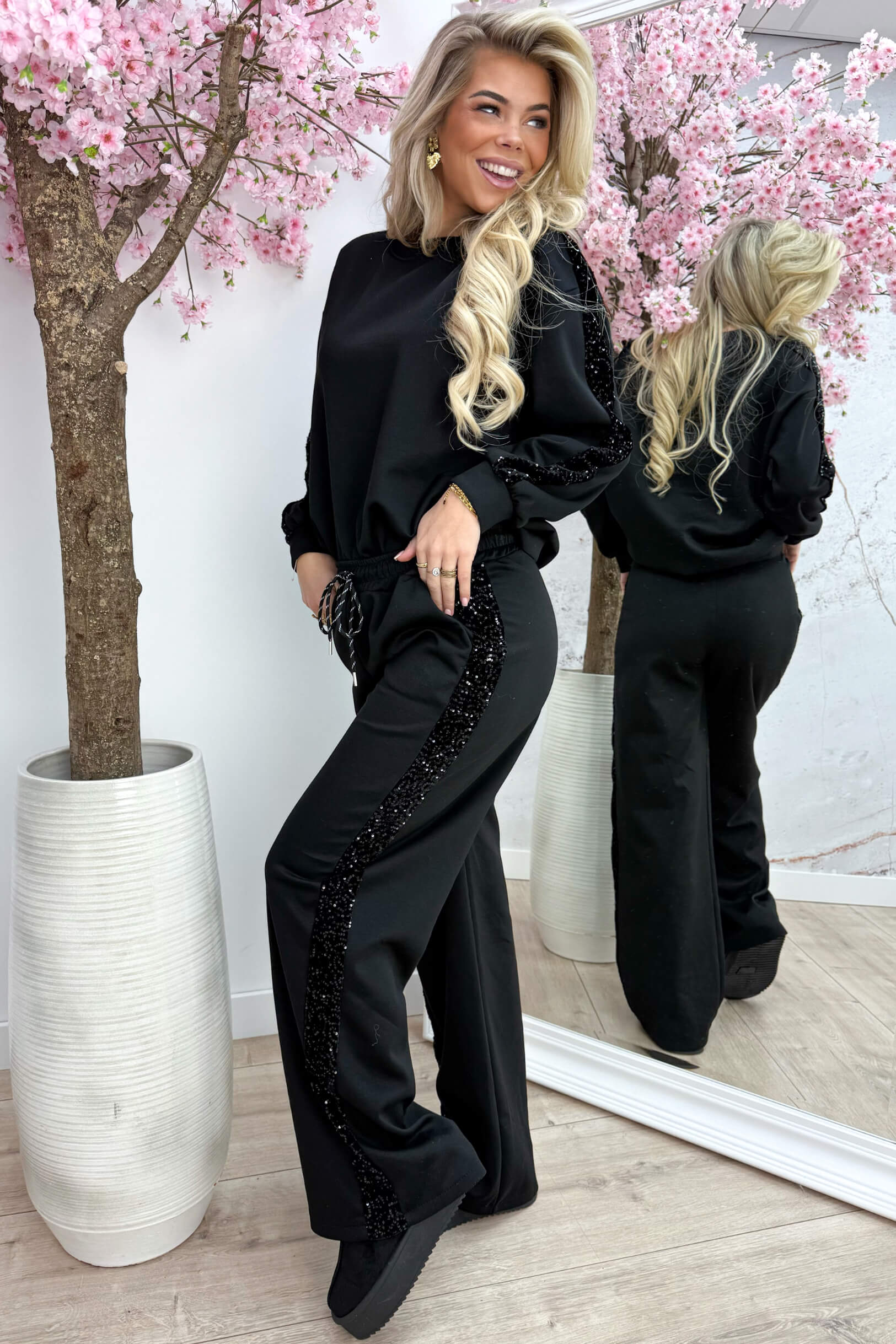 Velvet paillet comfy co-ord - Zwart