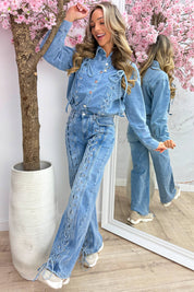 Laced up denim blouse - Jeans blue