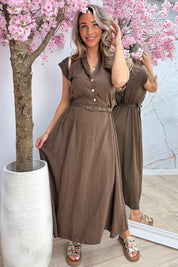 Classy belted dress (Incl. riem) - Dk. Bruin