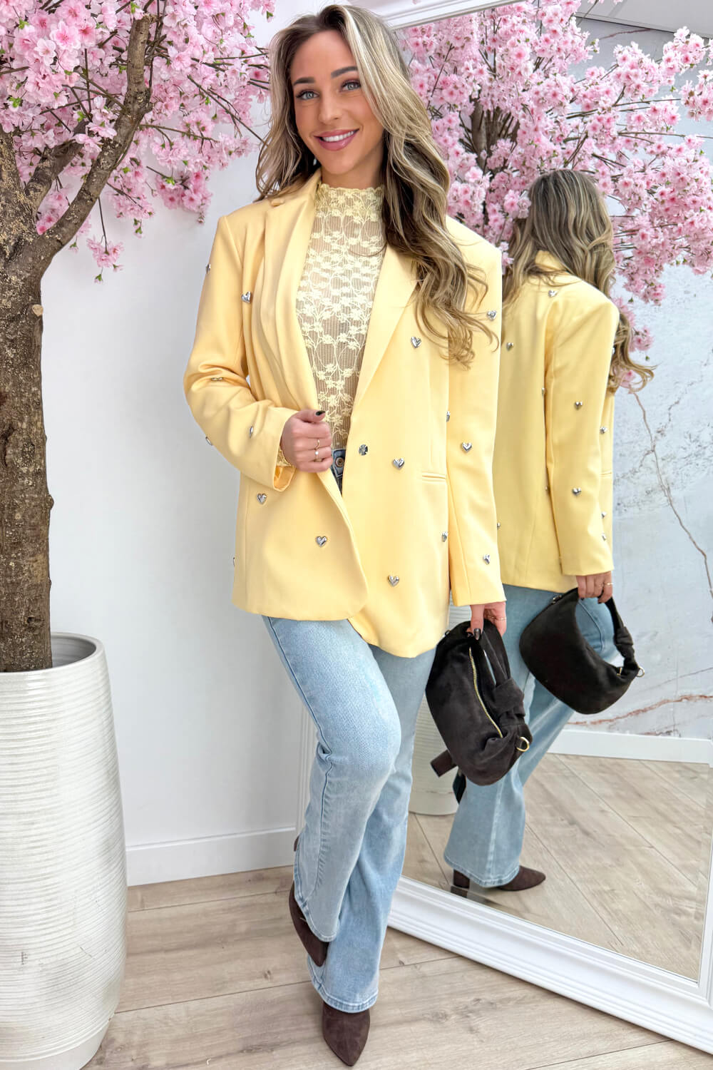 Silver hearts oversized blazer - Geel