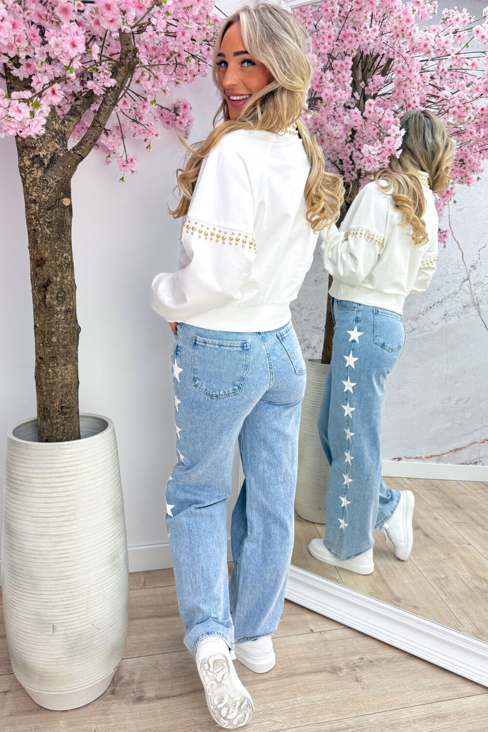 Golden stud sweater - Wit