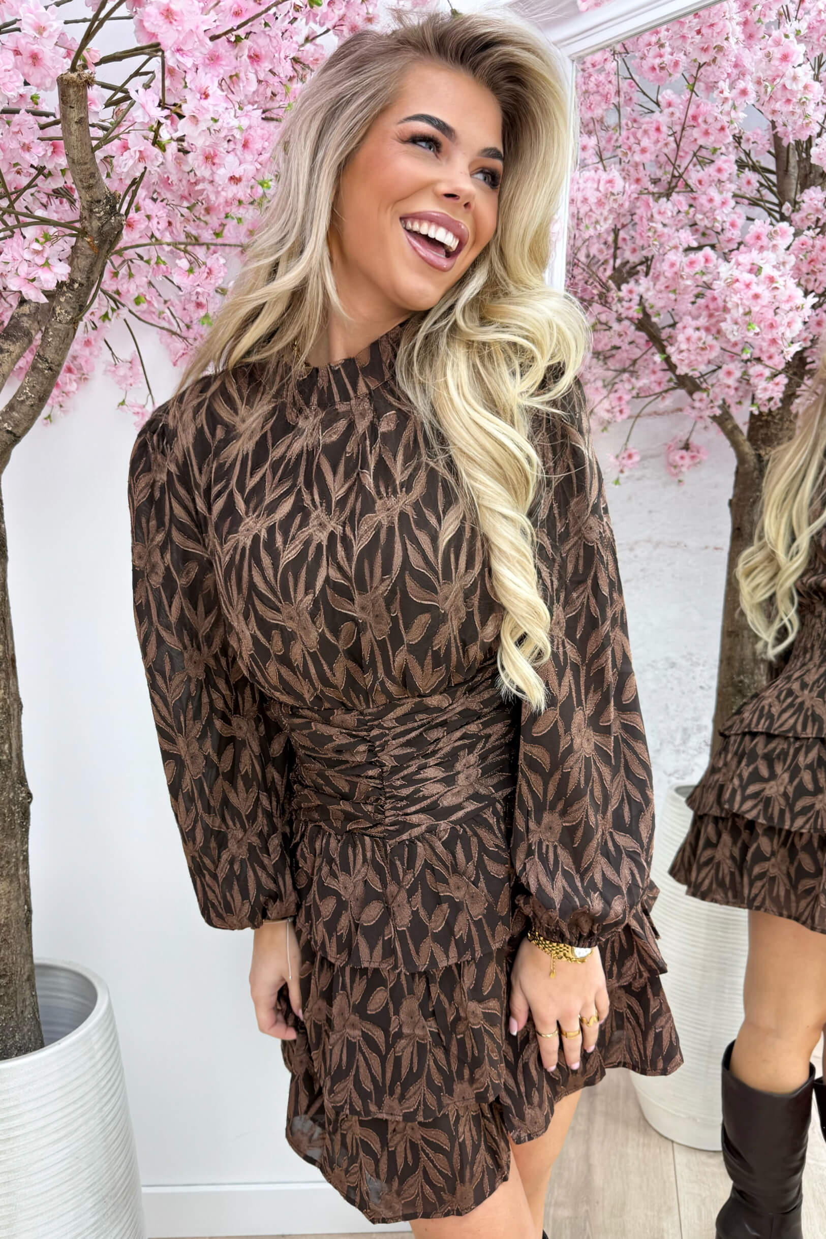 Leafs layer dress - Bruin