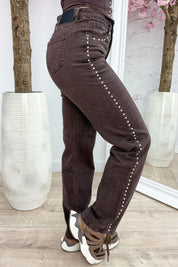 Studded jeans - Bruin