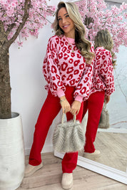 Pop of leopard trui - Rood