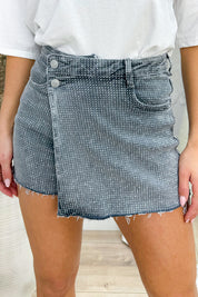 Diamond damaged denim skort - Dk. grijs