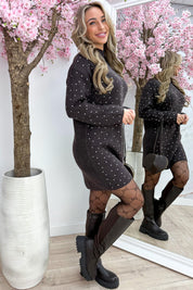 Diamond knitted dress - Bruin