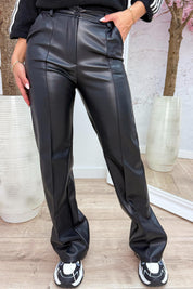Leather look straight leg pants - Black