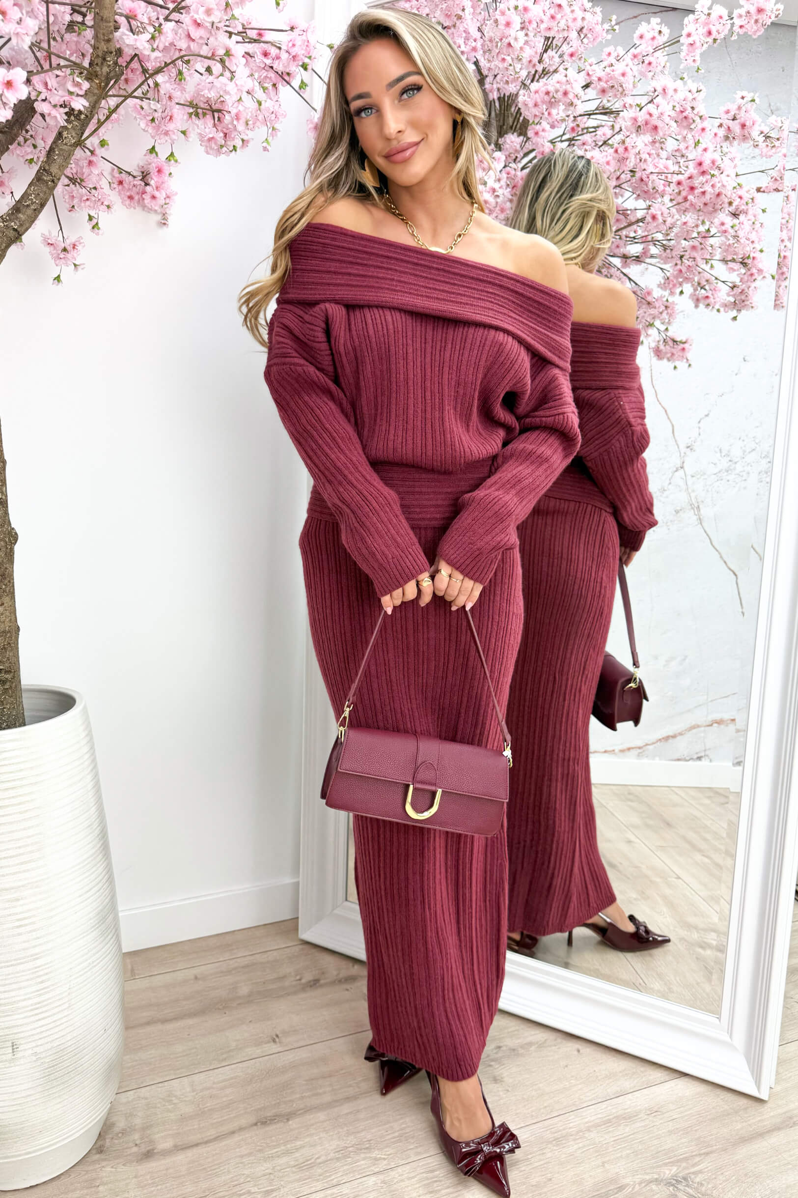 Knitted ribbed comfy set - Bordeaux