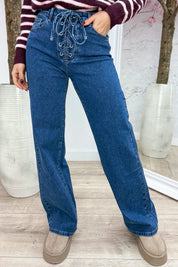 Laced straight leg jeans RD9123 - Jeans blue
