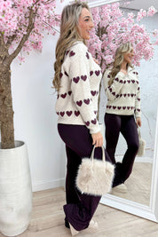 Hearts zipper trui - Bordeaux