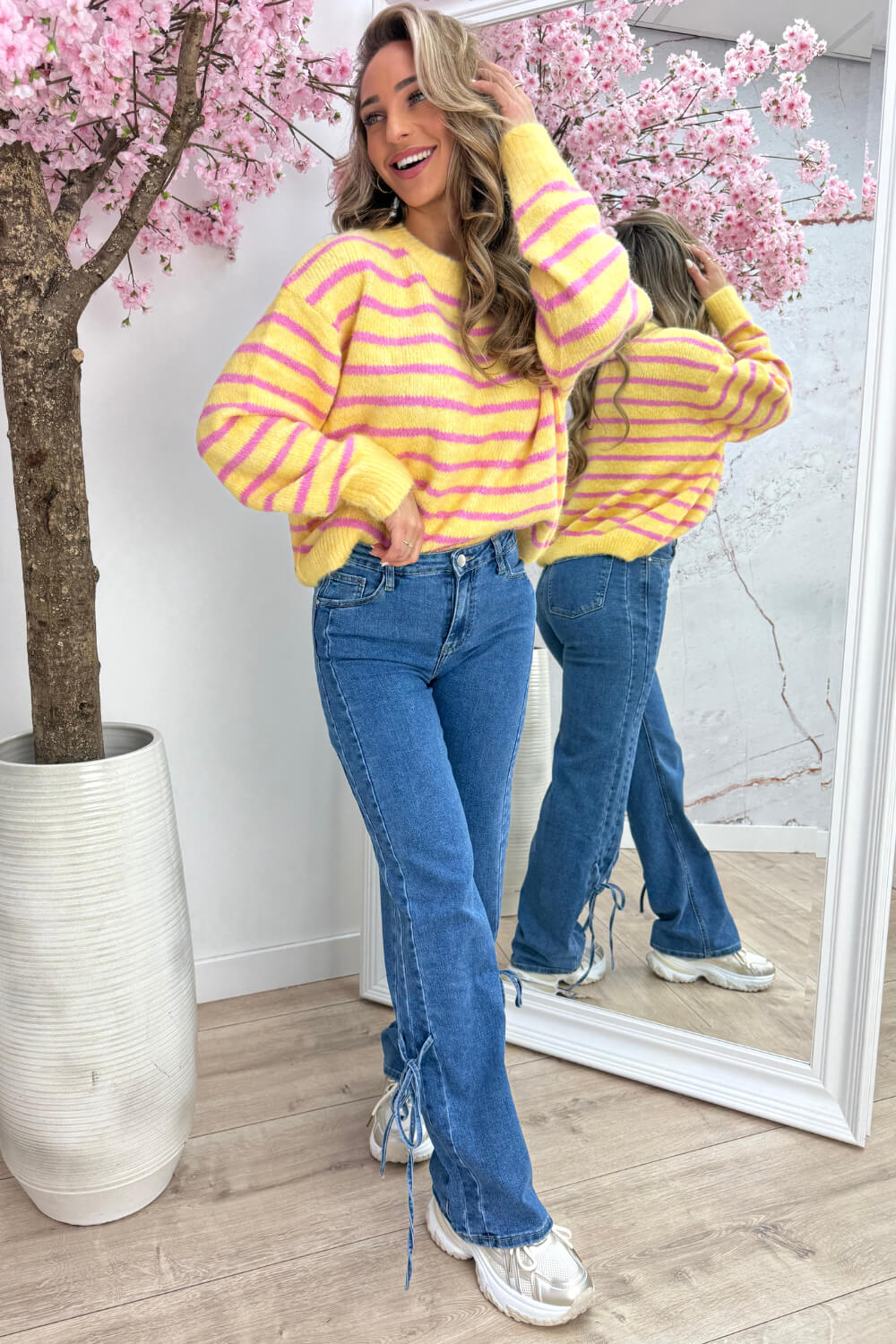 Happy stripes trui - Fuchsia